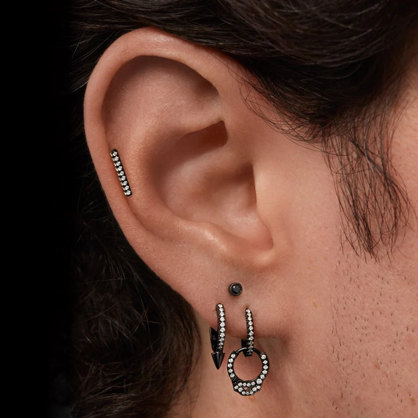 Square Diamond Pavé Bar Threaded Stud Earring With Titanium Backing - Image 20