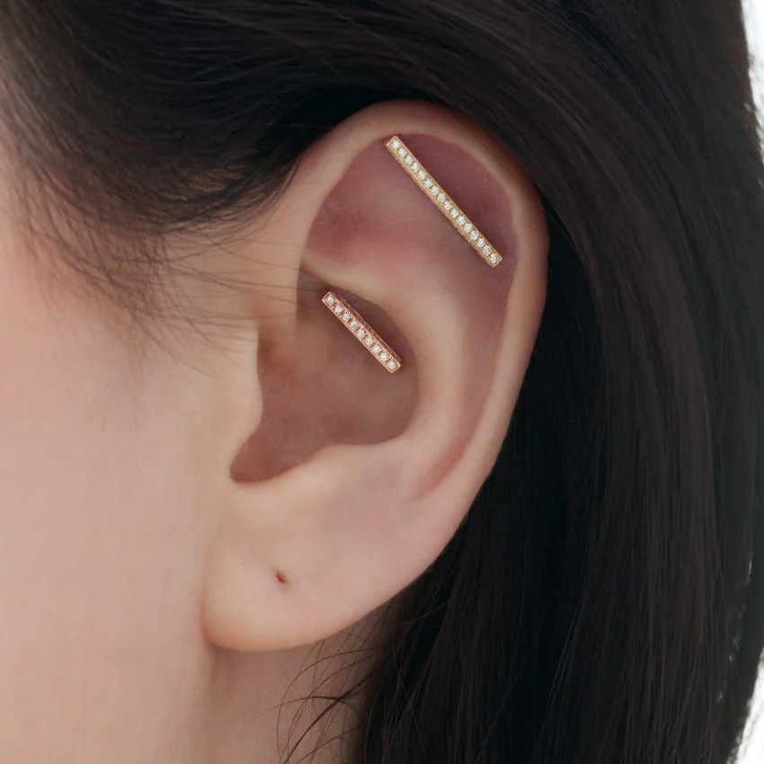 Square Diamond Pavé Bar Threaded Stud Earring With Titanium Backing - Image 23