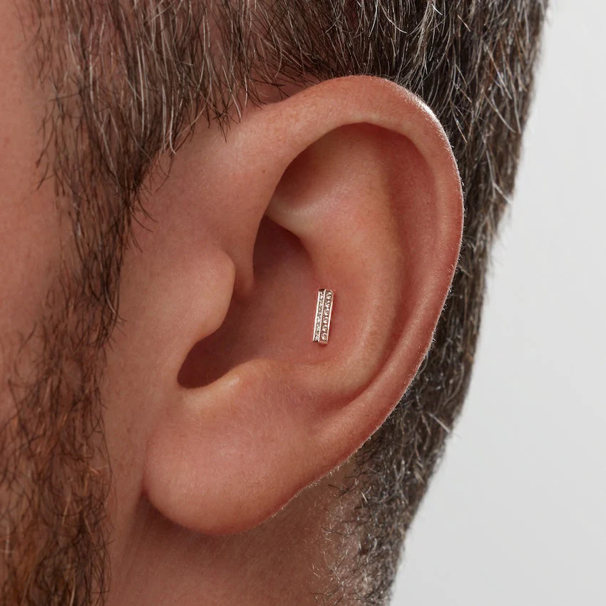 Square Diamond Pavé Bar Threaded Stud Earring With Titanium Backing - Image 3