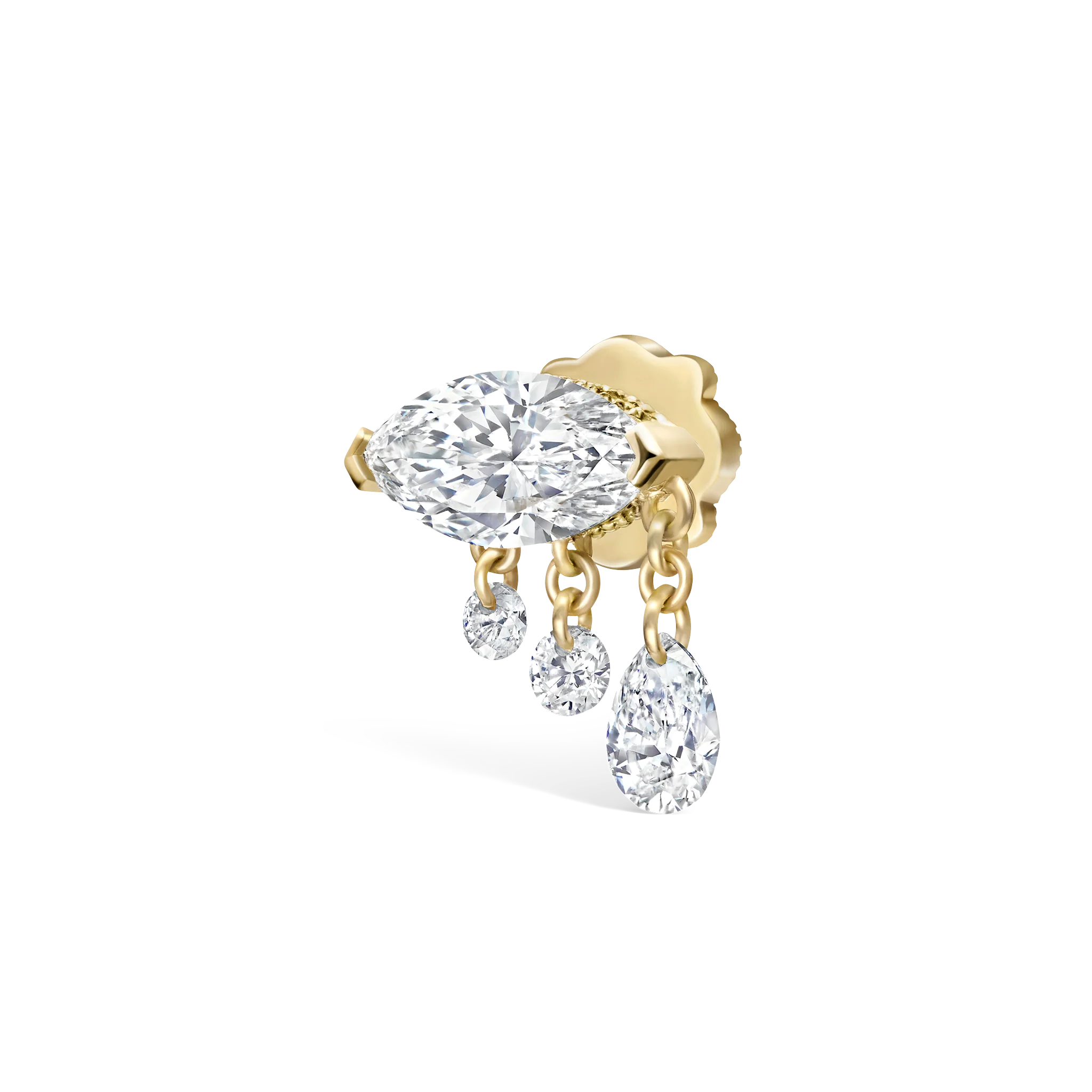 Triple Teardrop Marquise Diamond Threaded Stud Earring - Image 30