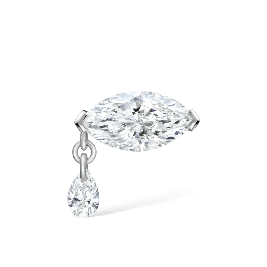 Single Teardrop Marquise Diamond Threaded Stud Earring - Image 3