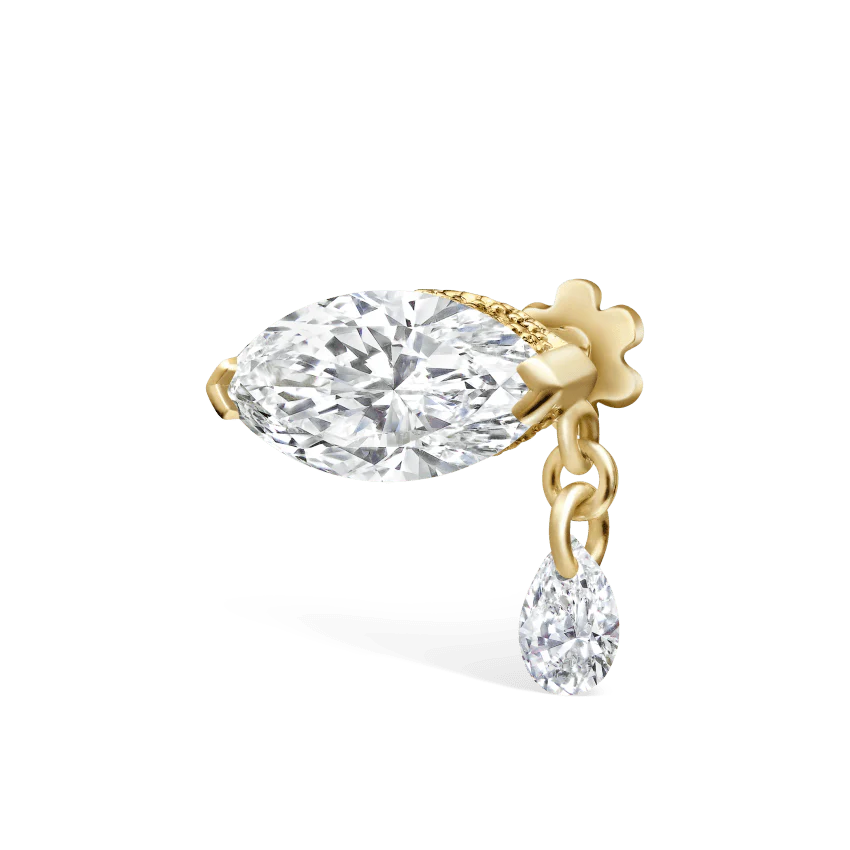 Single Teardrop Marquise Diamond Threaded Stud Earring With Titanium Backing