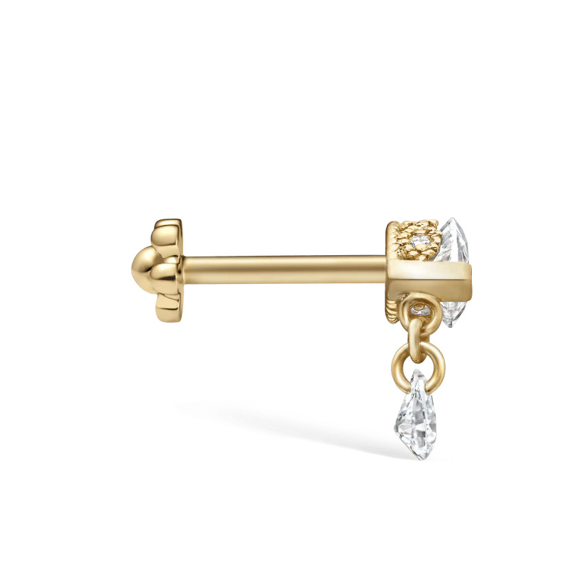 Single Teardrop Marquise Diamond Threaded Stud Earring With Titanium Backing - Image 10