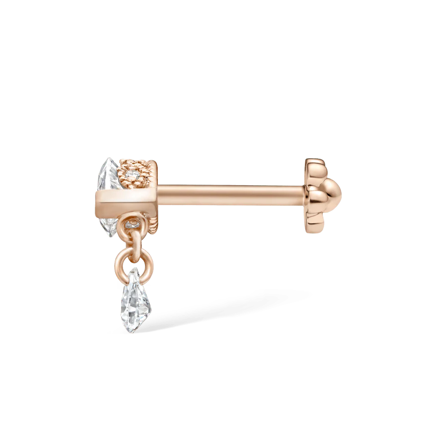 Single Teardrop Marquise Diamond Threaded Stud Earring With Titanium Backing - Image 19