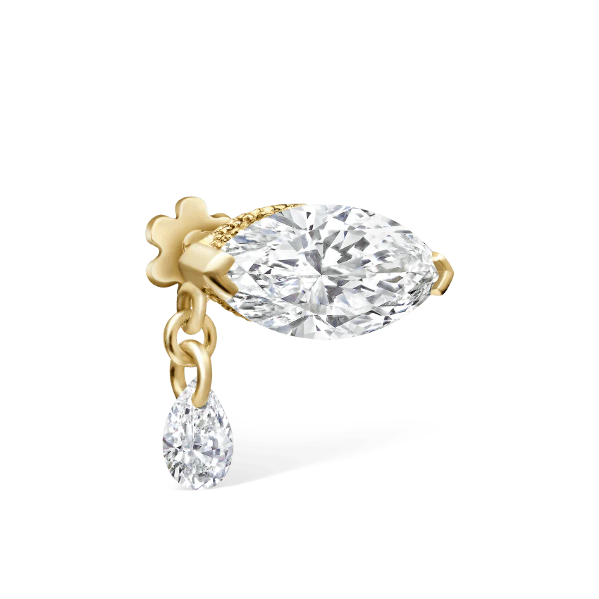 Single Teardrop Marquise Diamond Threaded Stud Earring With Titanium Backing - Image 8