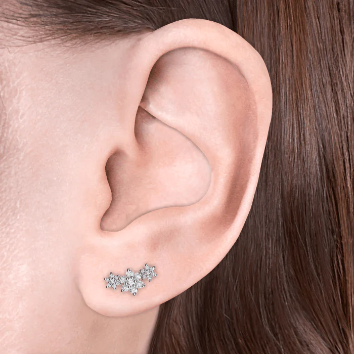 Three Flower Garland Diamond Threaded Stud Earring - Image 6