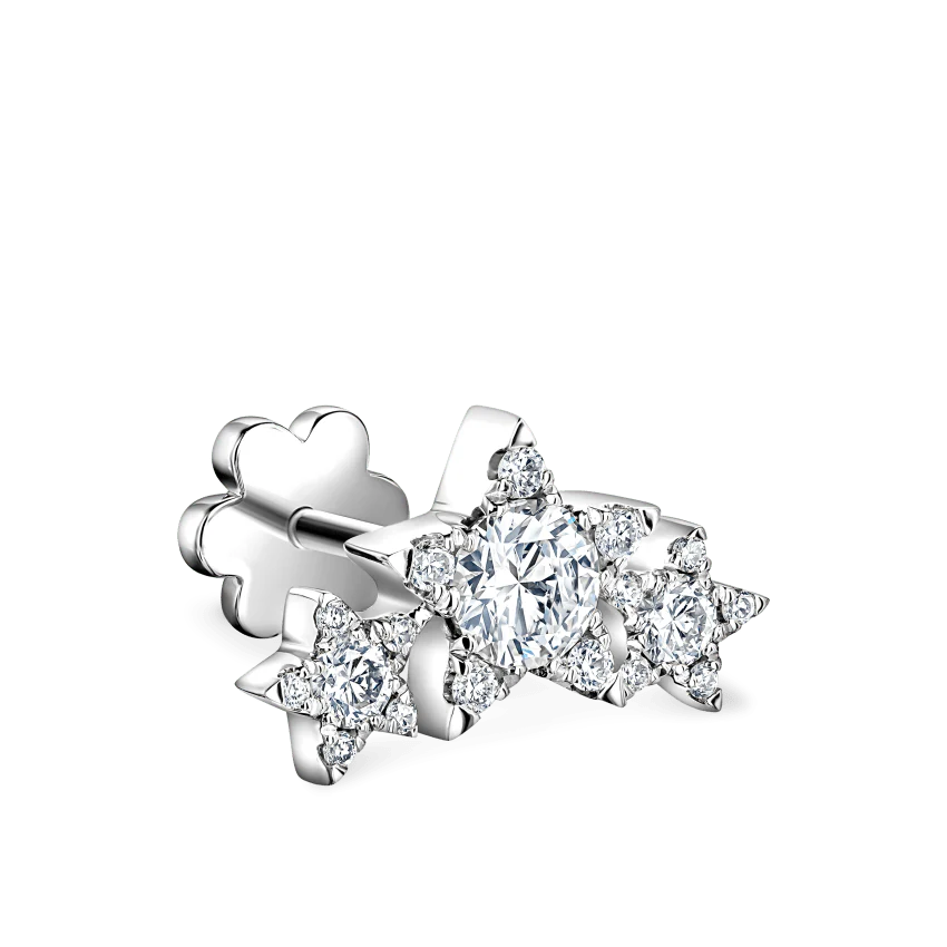 Three Star Garland Diamond Threaded Stud Earring