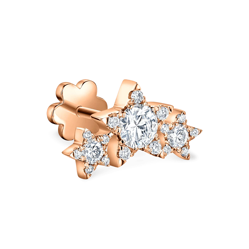 Three Star Garland Diamond Threaded Stud Earring - Image 12