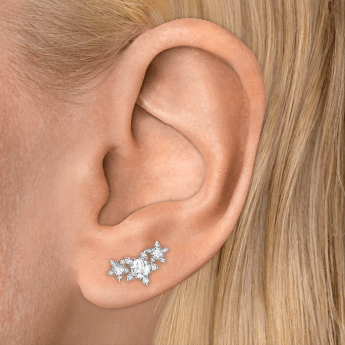 Three Star Garland Diamond Threaded Stud Earring - Image 13
