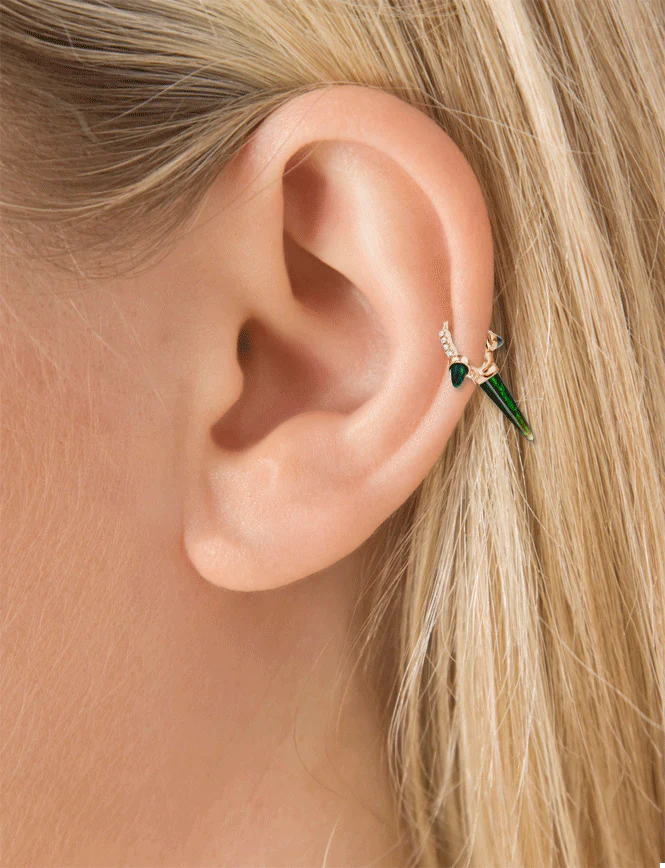 Triple Long Black Opal Spike Diamond Eternity Hoop Earring - Image 11