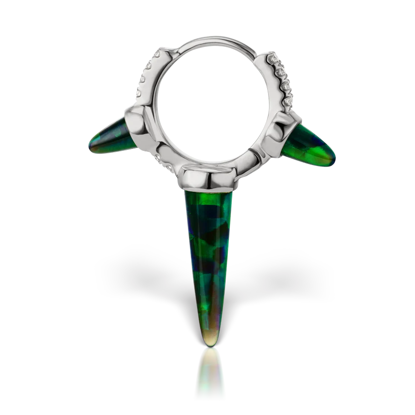 Triple Long Black Opal Spike Diamond Eternity Hoop Earring - Image 3