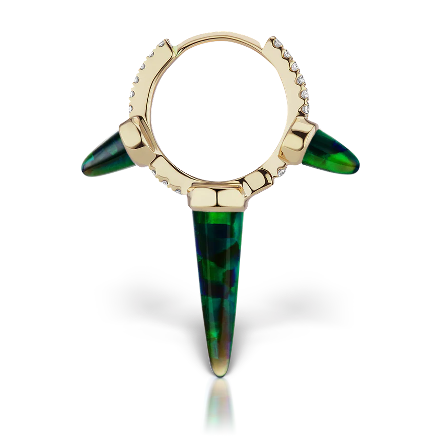 Triple Long Black Opal Spike Diamond Eternity Hoop Earring - Image 9