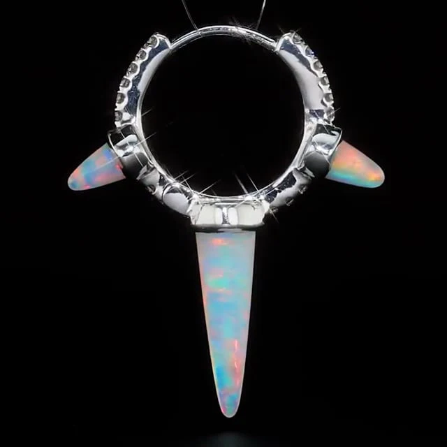 Triple Long Opal Spike Diamond Eternity Hoop Earring - Image 28