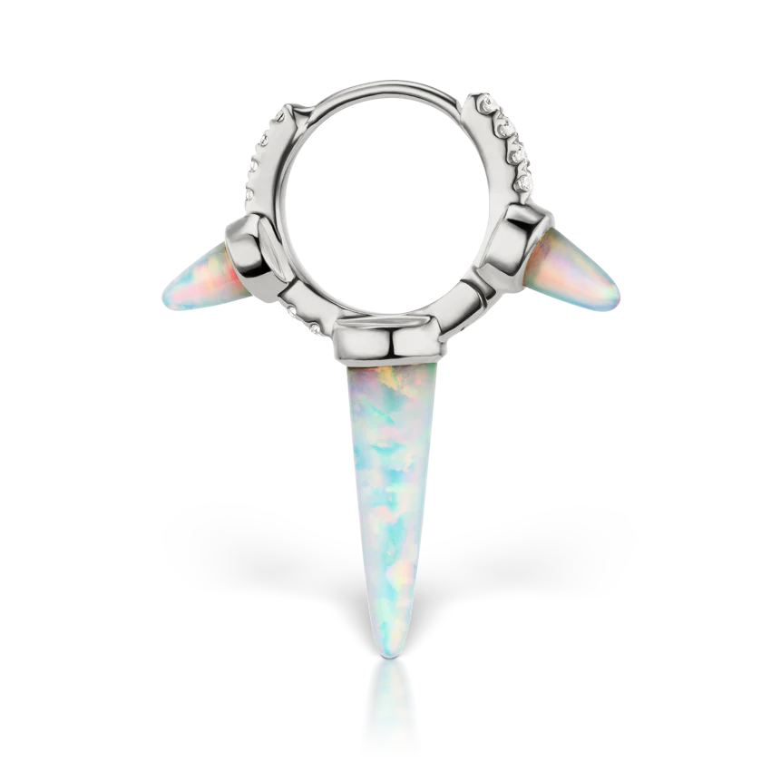 Triple Long Opal Spike Diamond Eternity Hoop Earring - Image 5