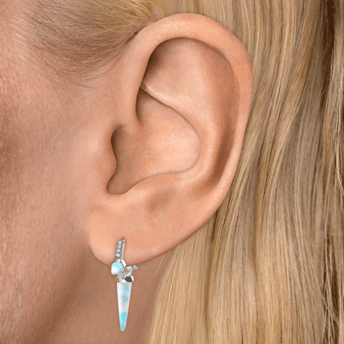 Triple Long Opal Spike Diamond Eternity Hoop Earring - Image 7