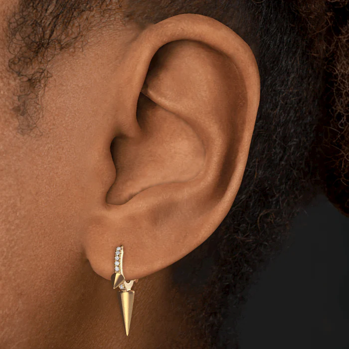 Triple Long Spike Diamond Eternity Hoop Earring - Image 29