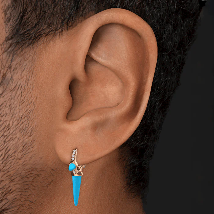 Triple Long Turquoise Spike Diamond Eternity Hoop Earring - Image 23