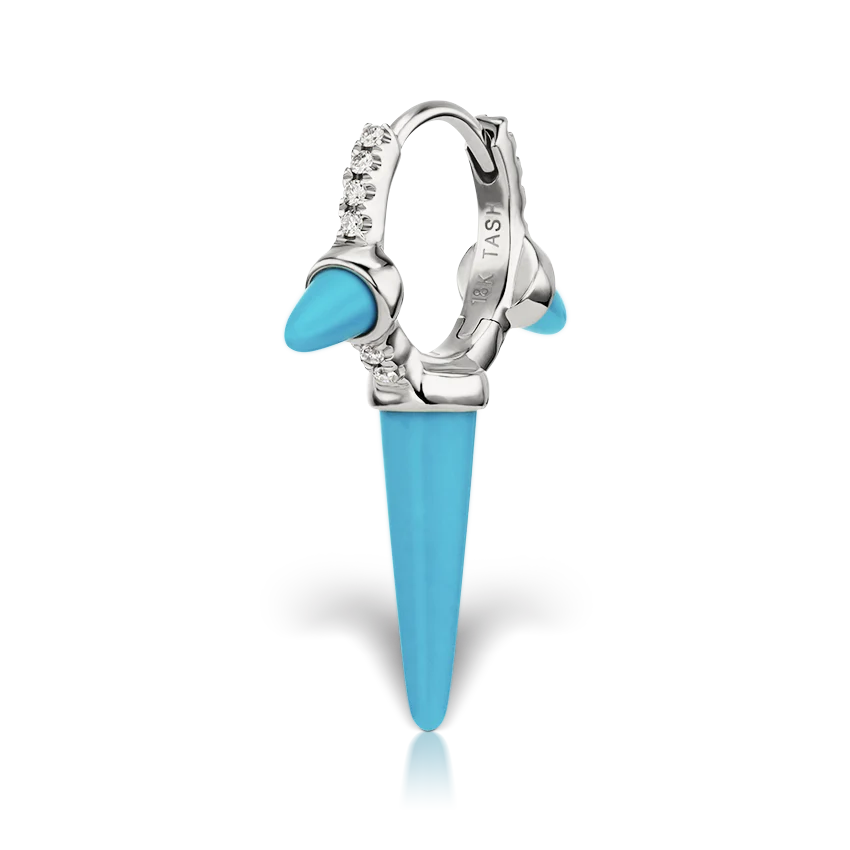 Triple Long Turquoise Spike Diamond Eternity Hoop Earring - Image 5