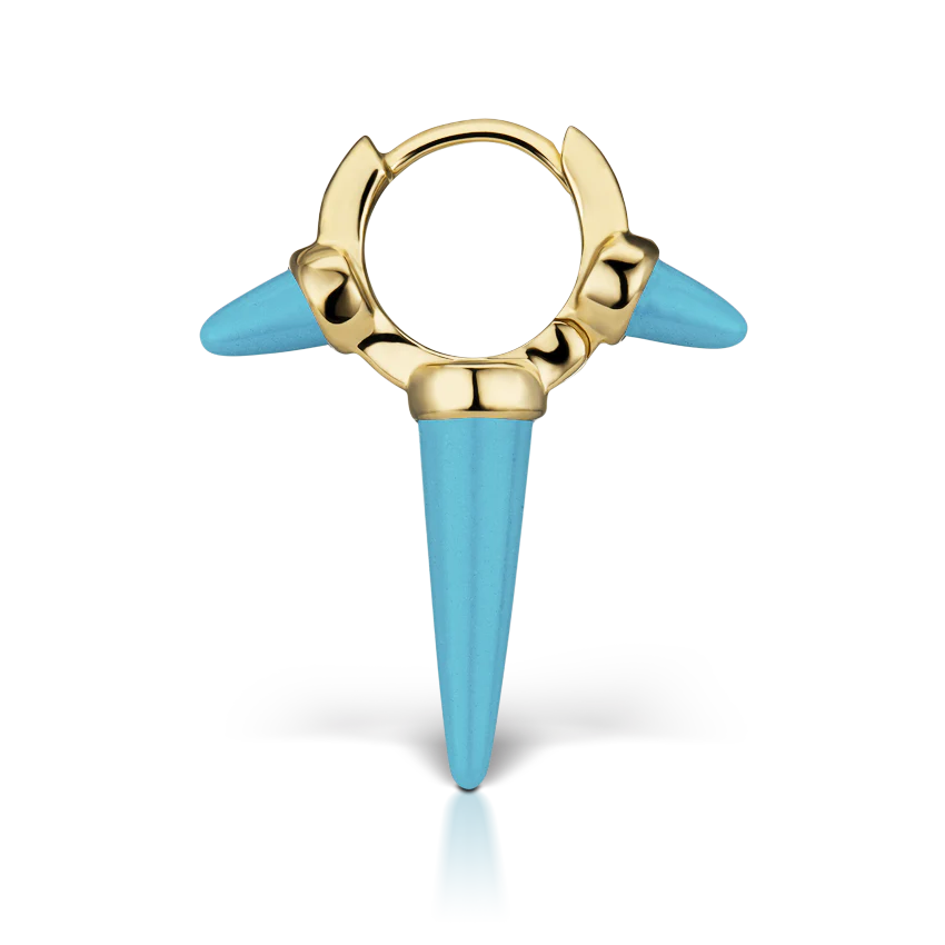 Triple Long Turquoise Spike Hoop Earring - Image 10