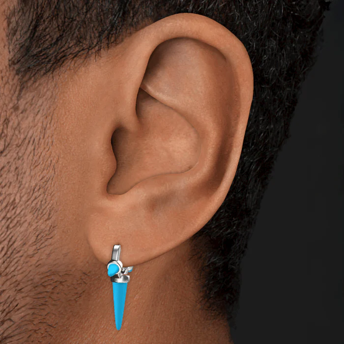 Triple Long Turquoise Spike Hoop Earring - Image 13