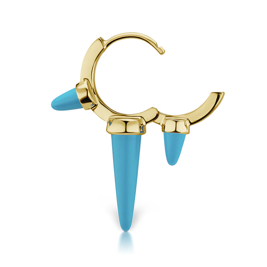Triple Long Turquoise Spike Hoop Earring - Image 16