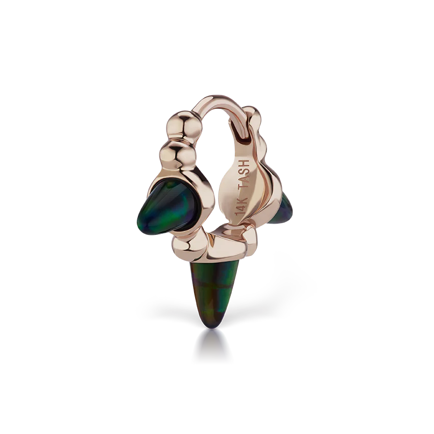 Triple Short Black Opal Spike Granulated Hoop Earring - Image 20