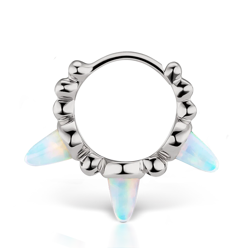Triple Short Opal Spike Granulated Hoop Earring - Image 5