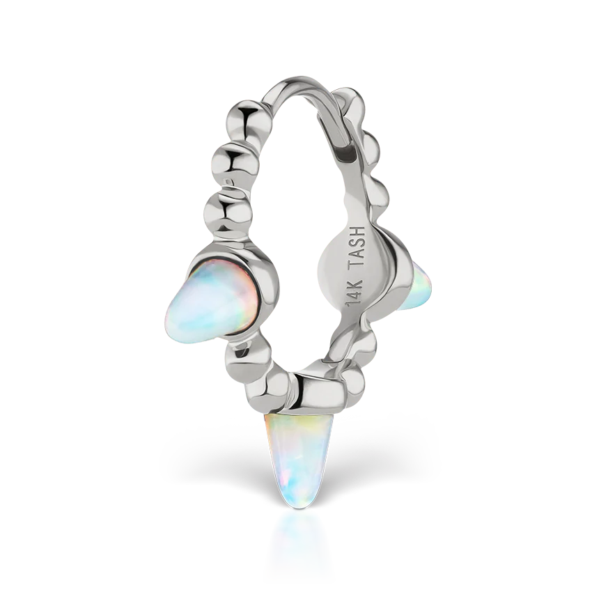 Triple Short Opal Spike Granulated Hoop Earring - Image 6