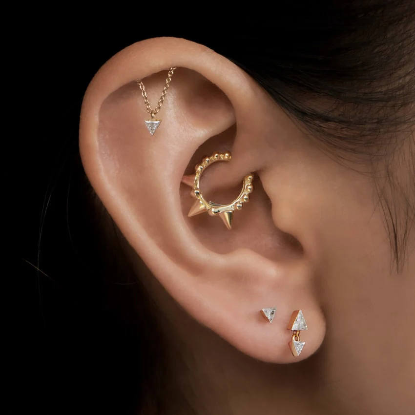Triple Short Spike Granulated Hoop Earring - Image 20