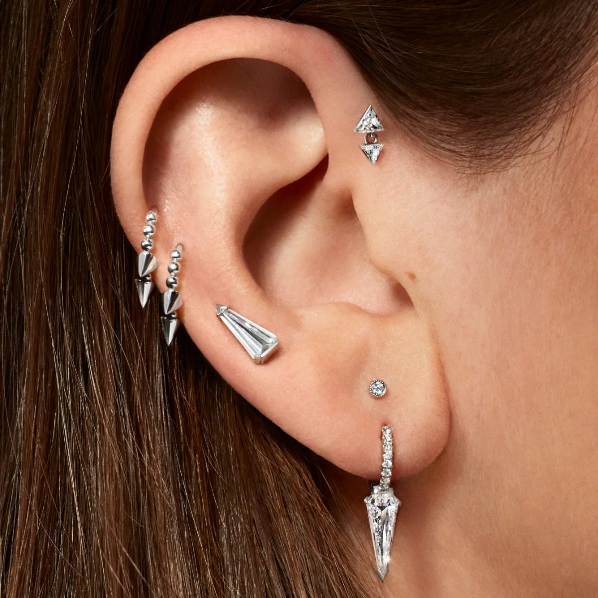 Triple Short Spike Granulated Hoop Earring - Image 26