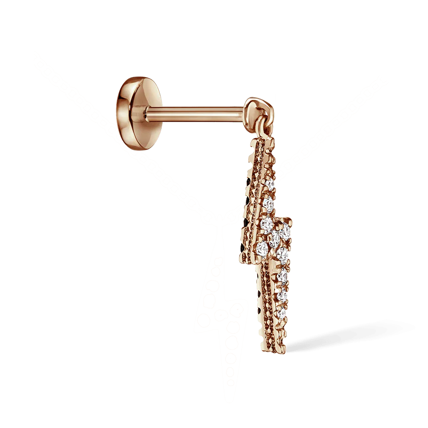 White and Black Diamond Lightning Bolt Threaded Charm Earring - Image 3