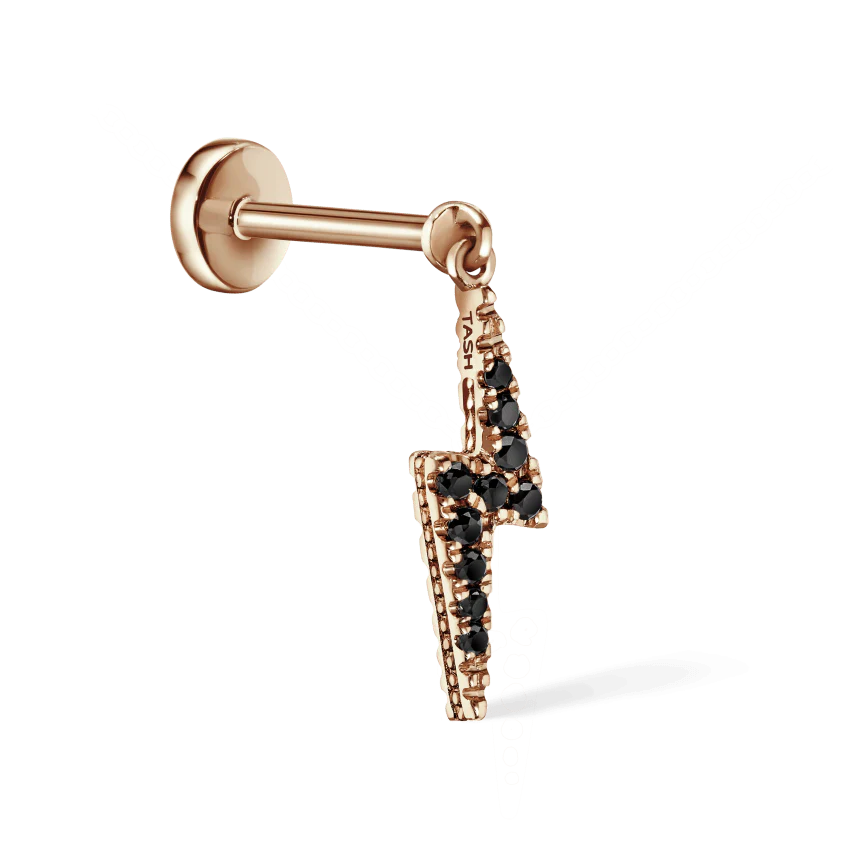 White and Black Diamond Lightning Bolt Threaded Charm Earring - Image 4