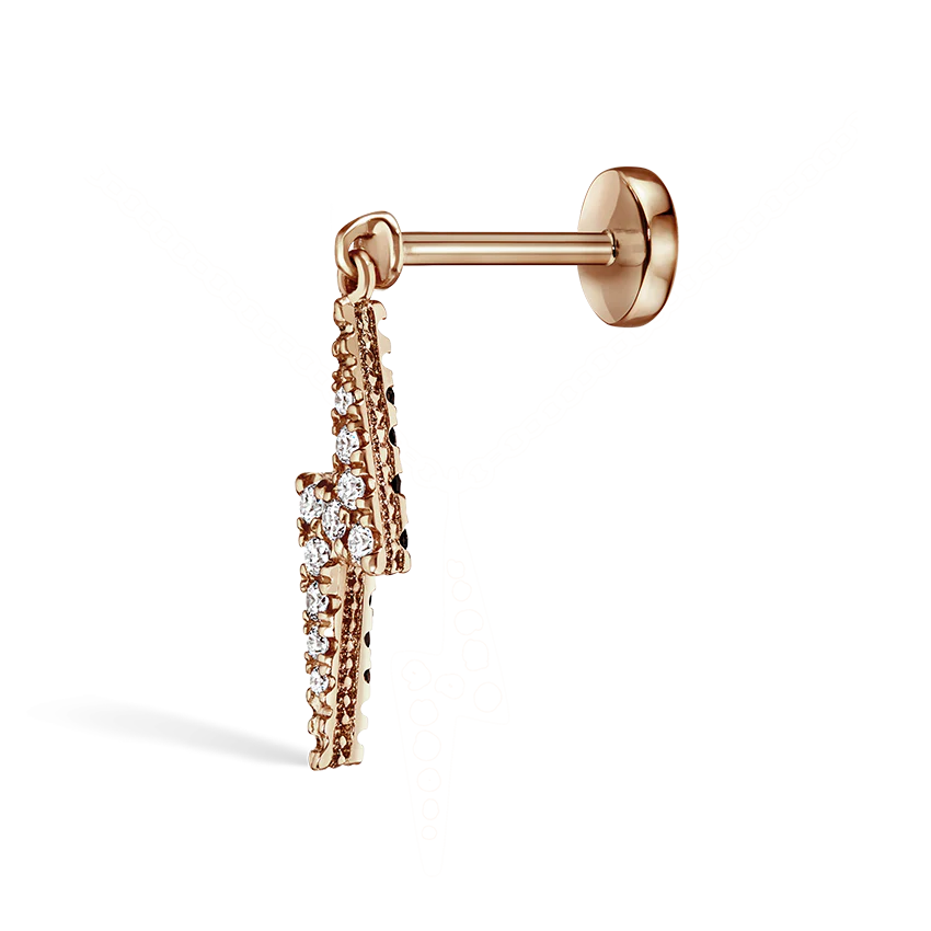 White and Black Diamond Lightning Bolt Threaded Charm Earring - Image 5